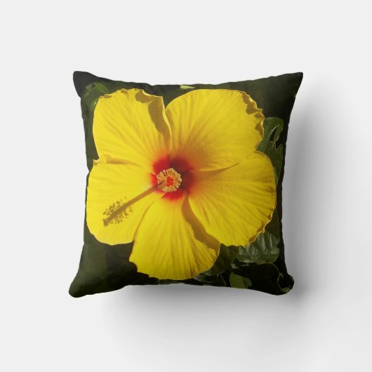サンシャインイエロートロピカルハイビスカスフラワー クッション (裏面)