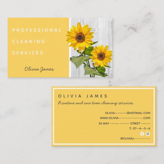 サンシャインイエローフローラサンフラワークリーニングサービス 名刺 (正面/裏面)