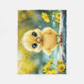 サンシャインイエローフワフワフワのチキンブルー – アイドバード フリースブランケット (正面)