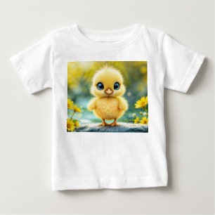 サンシャインイエローフワフワフワのチキンブルー – アイドバード ベビーTシャツ