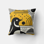 サンシャインイエローブラックバウハウスペンギンレトロ クッション (裏面)