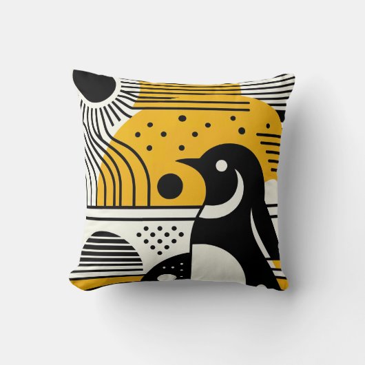 サンシャインイエローブラックバウハウスペンギンレトロ クッション (正面)