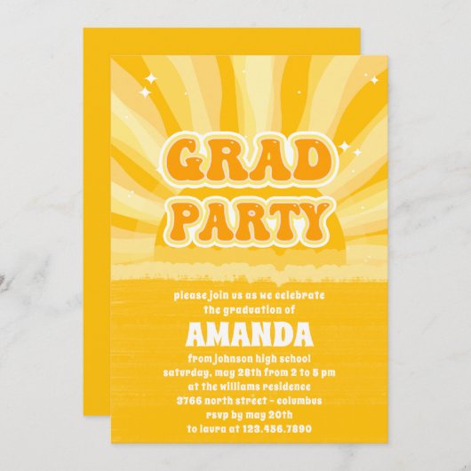 サンシャインイエロー卒業パーティー招待状 招待状 (正面/裏面)