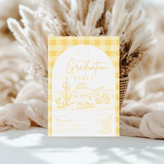サンシャインイエロー女性のカーボーイ卒業パーティー 招待状