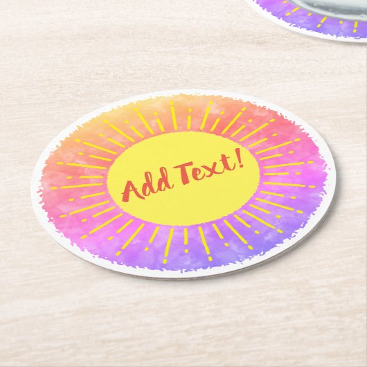 サンシャインウォーターカラーベビーシャワー背景カスタム ラウンドペーパーコースター (アングル)
