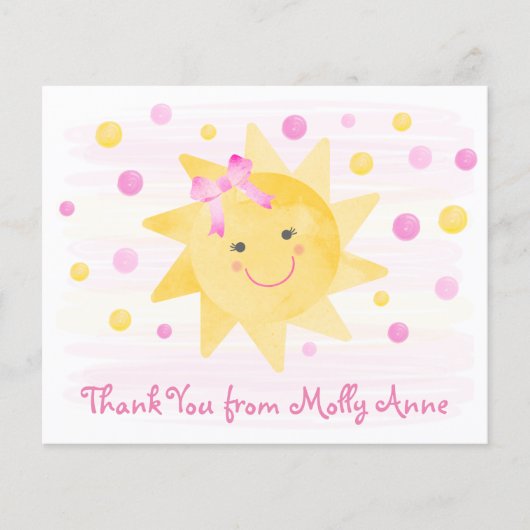 サンシャインウォーター色かわいいガーリーピンクサンキューカード (正面)