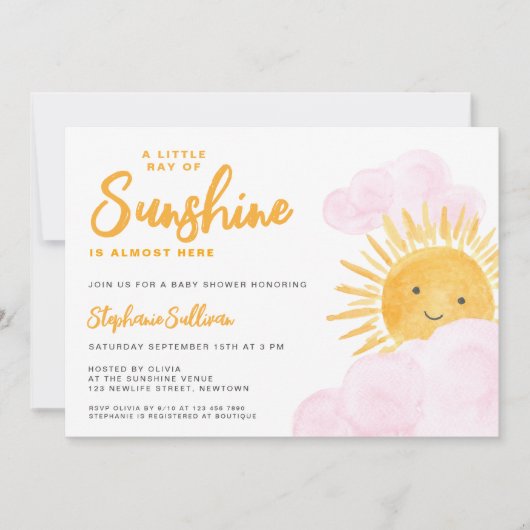 サンシャインガールの赤ちゃんシャワーの小さな光線 招待状 (正面)