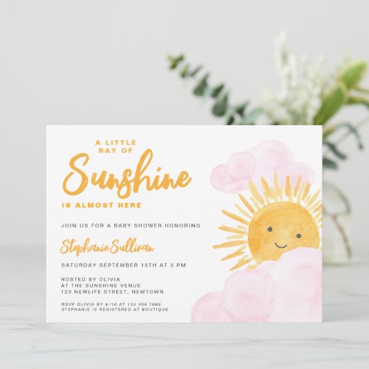 サンシャインガールの赤ちゃんシャワーの小さな光線 招待状 (スタンド正面)