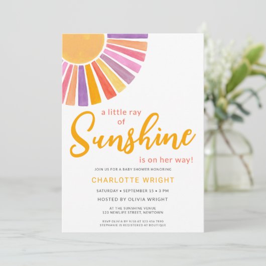 サンシャインガールの赤ちゃんシャワーの小さな光線 招待状 (スタンド正面)