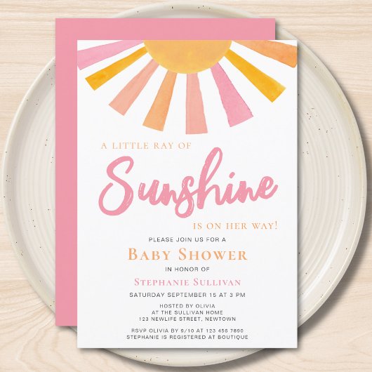 サンシャインガールの赤ちゃんシャワーの小さな光線 招待状