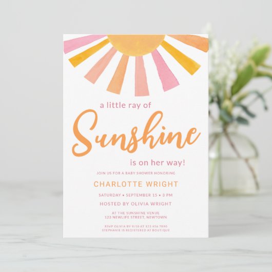 サンシャインガールの赤ちゃんシャワーの小さな光線 招待状 (スタンド正面)