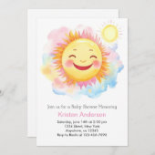 サンシャインガールベイビーシャワーの小さな光線を放射 招待状 (正面/裏面)