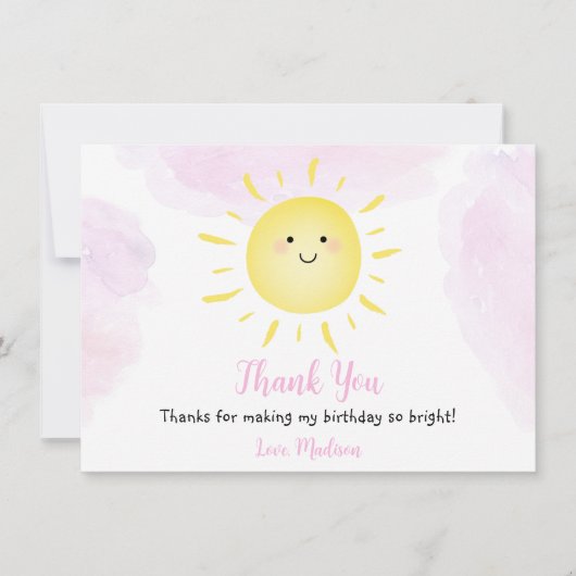 サンシャインクラウドピンクガール誕生日サンシャインクラウドサンキューサンキュー サンキューカード (正面)