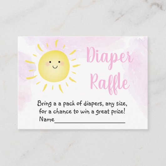 サンシャインクラウドピンク赤ちゃんシャワーおむつラッフル エンクロージャーカード (正面)