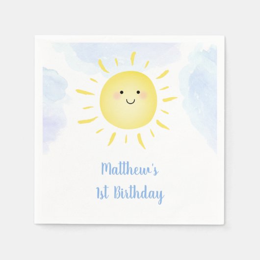 サンシャインクラウドブルーボーイ誕生日 スタンダードカクテルナプキン (正面)