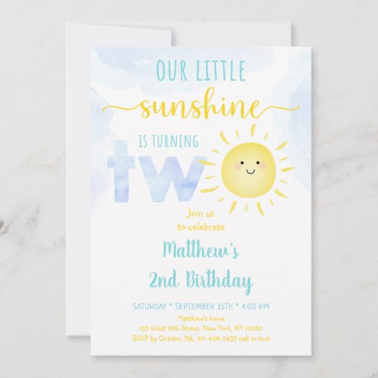 サンシャインクラウドボーイブルーセカンド誕生日 招待状 (正面)