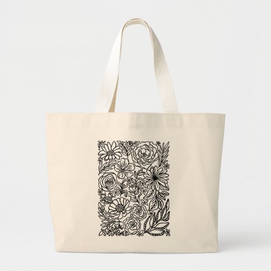 サンシャイングッドタイムズフラワー図解入りの、写真付きのトート ラージトートバッグ (正面)