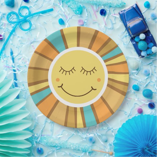 サンシャイングルービーレトロボホヒッピーのまわりにザサン ペーパープレート (パーティー)