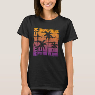 サンシャインサマービーブパームツリーズビーチレトロトロピ Tシャツ
