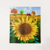 サンシャインサンフラワーフィールド素朴 – ファームハウス タペストリー (正面)