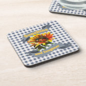 サンシャインサンフラワーブルーグレーギンガム コースター (左側)