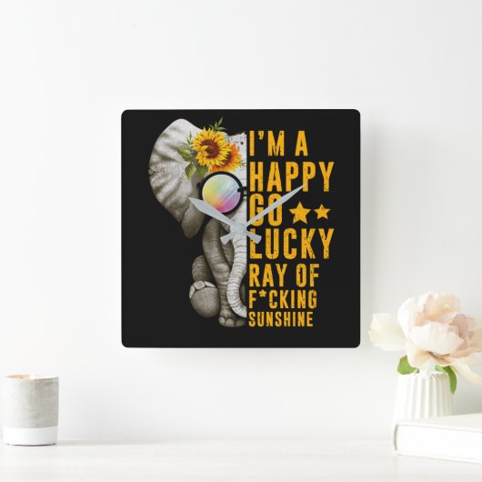 サンシャインサンフラワー前向き引用文エレファント スクエア壁時計 (ホーム)