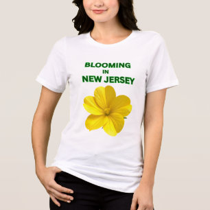 サンシャインハイビスカスの白い花 春のレディース トライブレンドTシャツ