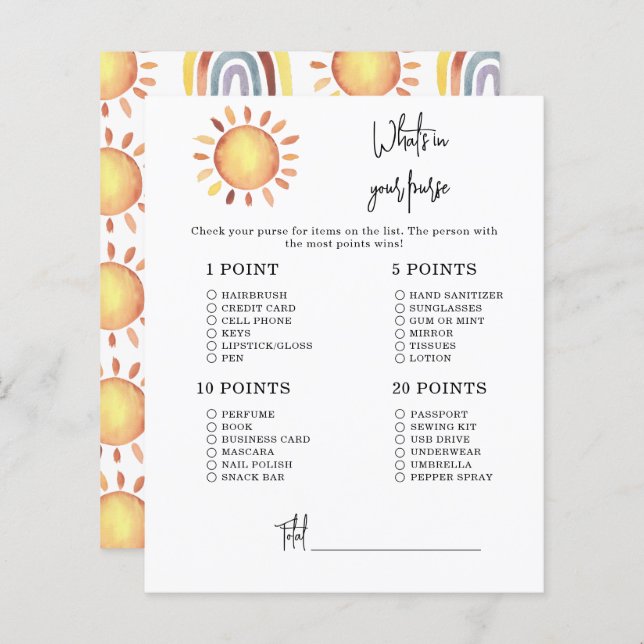 サンシャインハンドバッグの赤ちゃんシャワーの中のwhats (正面/裏面)