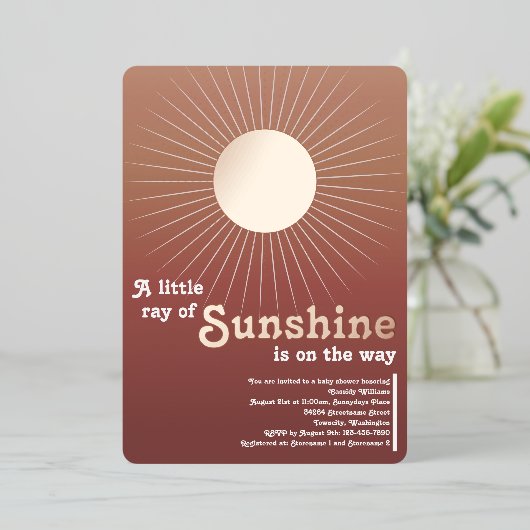サンシャインバラ金ゴールドサンベビーシャワーフォイル招待状 箔招待状 (立ち正面)