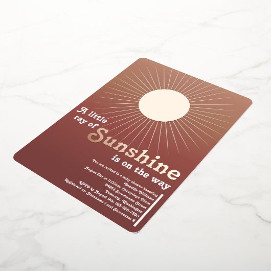 サンシャインバラ金ゴールドサンベビーシャワーフォイル招待状 箔招待状 (回転した状態)