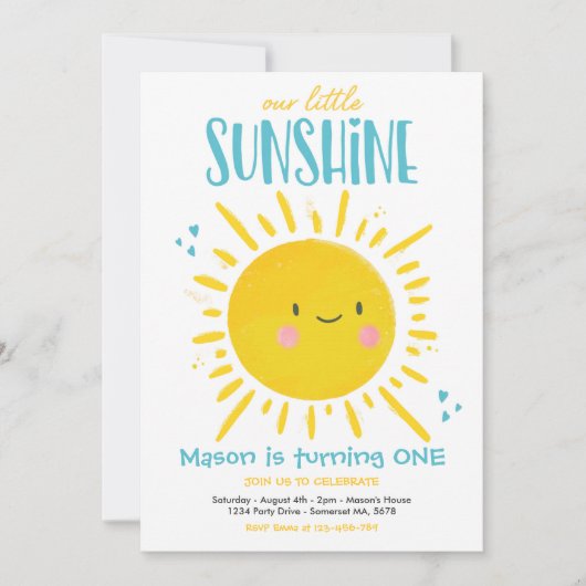 サンシャインバースデーパーティーターコイズリトルサンシャイン 招待状 (正面)