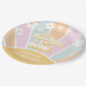 サンシャインパステルレトロデイジーボホ最初の誕生日 ペーパープレート (アングル)