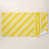 サンシャインパーソナライズされたイエローとホワイトのストライプ ビーチタオル (正面)
