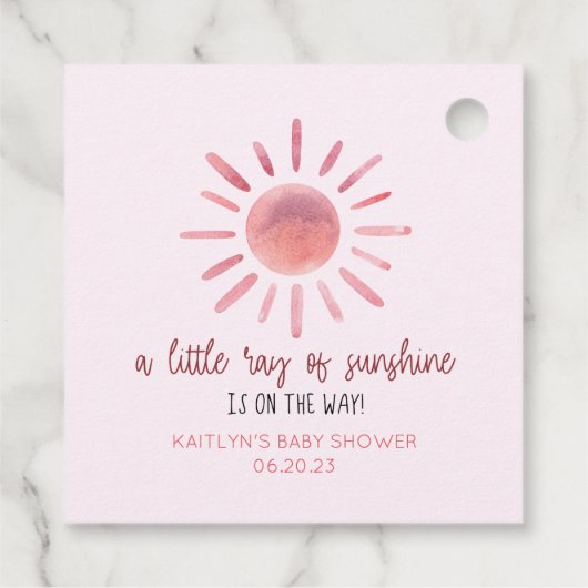 サンシャインピンクの太陽の赤ちゃんシャワーの小さな光線 フェイバータグ (裏面)
