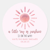 サンシャインピンクの太陽の赤ちゃんシャワーの小さな光線 ラウンドシール (正面)