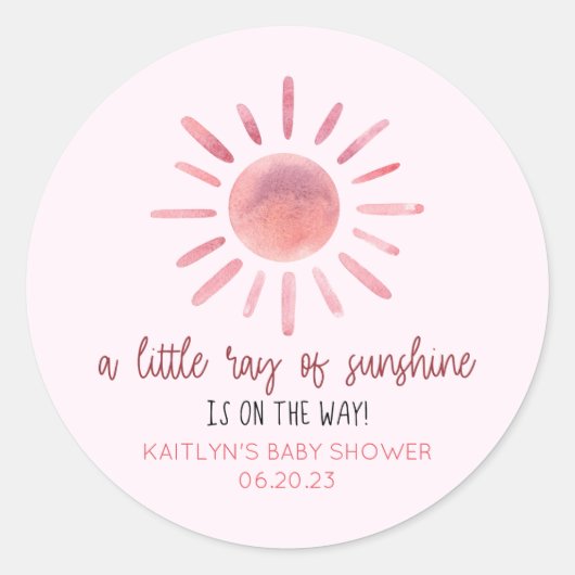 サンシャインピンクの太陽の赤ちゃんシャワーの小さな光線 ラウンドシール (正面)