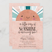 サンシャインピンクの赤ちゃんシャワーの小さな光線 招待状 (正面/裏面)