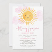 サンシャインピンクの雲の小さな光線ベビーシャワー 招待状 (正面)