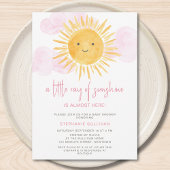 サンシャインピンクの雲の小さな光線ベビーシャワー 招待状