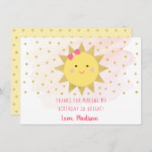 サンシャインピンク&金ゴールド誕生日サンキュー サンキューカード (正面/裏面)