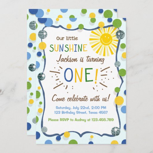 サンシャインファースト誕生日パーティーへの招待 招待状 (正面/裏面)