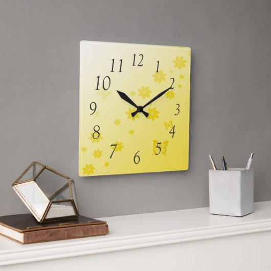 サンシャインフラワーズンチョウ スクエア壁時計 (オフィス)