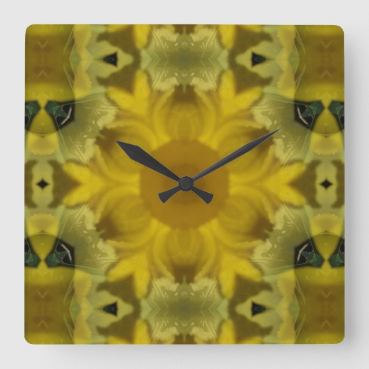 サンシャインフラワーバーストゴールデン スクエア壁時計 (正面)