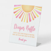 サンシャインブライトピンク赤ちゃんシャワーおむつラッフル 台座サイン (正面)