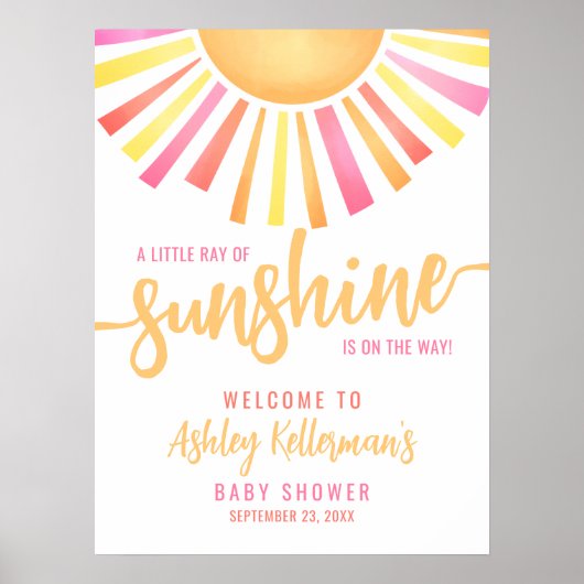 サンシャインブライトピンク赤ちゃんシャワー歓迎サイン ポスター (正面)