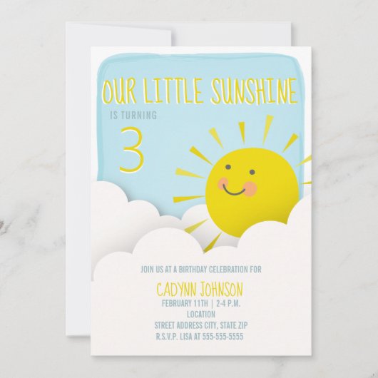 サンシャインブルースカイクラウド誕生日 招待状 (正面)