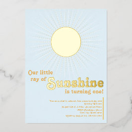 サンシャインブルー金ゴールドサンベビーファースト誕生日 箔招待状