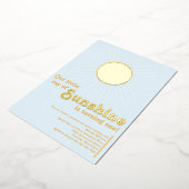 サンシャインブルー金ゴールドサンベビーファースト誕生日 箔招待状 (回転した状態)
