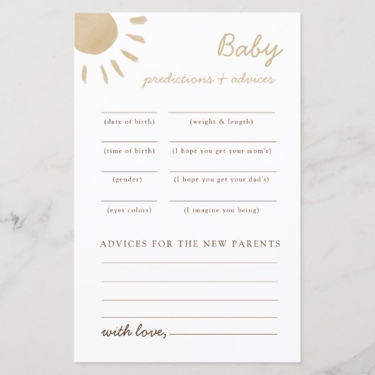 サンシャインベイビーシャワーアドバイスと予測ゲーム (正面)