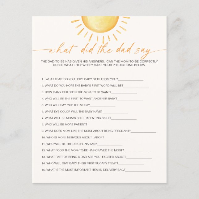 サンシャインベイビーシャワーゲームとパパは何と言った (正面)